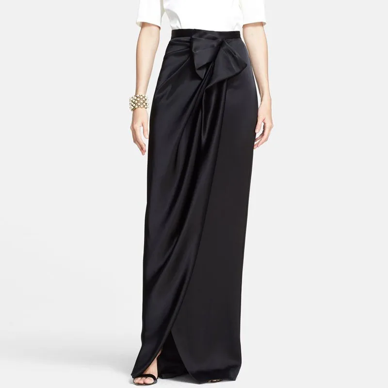 

Unique Design Black Long Skirt with Chic Bow Street Style Hippie Invisible Zipper Maxi Skirts Womens Custom Made Fashion Skirt