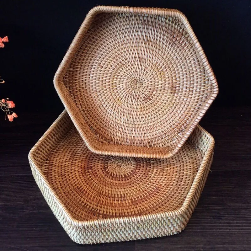 2-piece set rattan fruit basket set Candy vegetable fruit Storage Trays foods dishes dried fruit plates snack bowl storage baskt