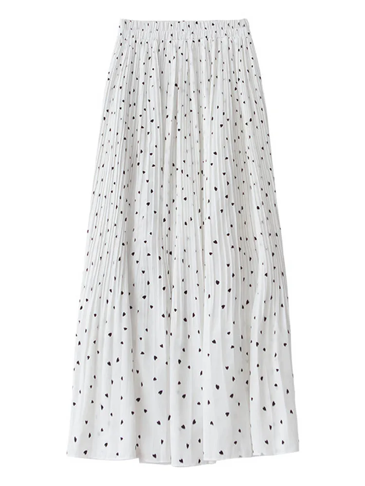 FYYIYI маленькие цветочные плиссированные юбки в горошек Весенняя Корейская длинная юбка с эластичной резинкой на талии милые женские натуральные черно-белые юбки