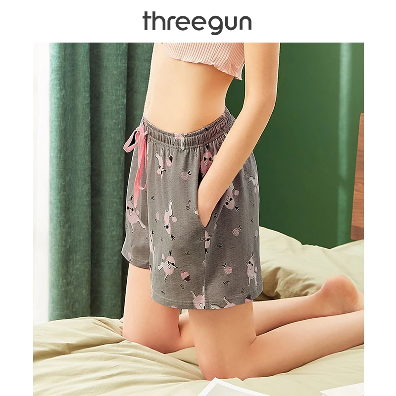 THREEGUN 100% хлопок женские пижамные штаны 2019 новые с принтом кружевные хлопковые для