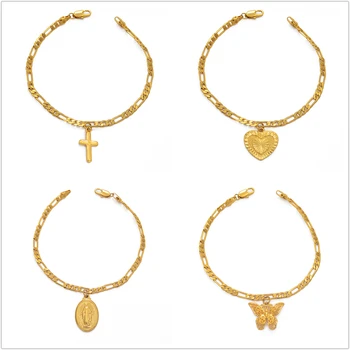 

Anniyo Virgin Mary Butterfly Heart Pineapple Religious Bracelet for Women Men Gold Color Charm Bangle Bracelets Jewelry #210006