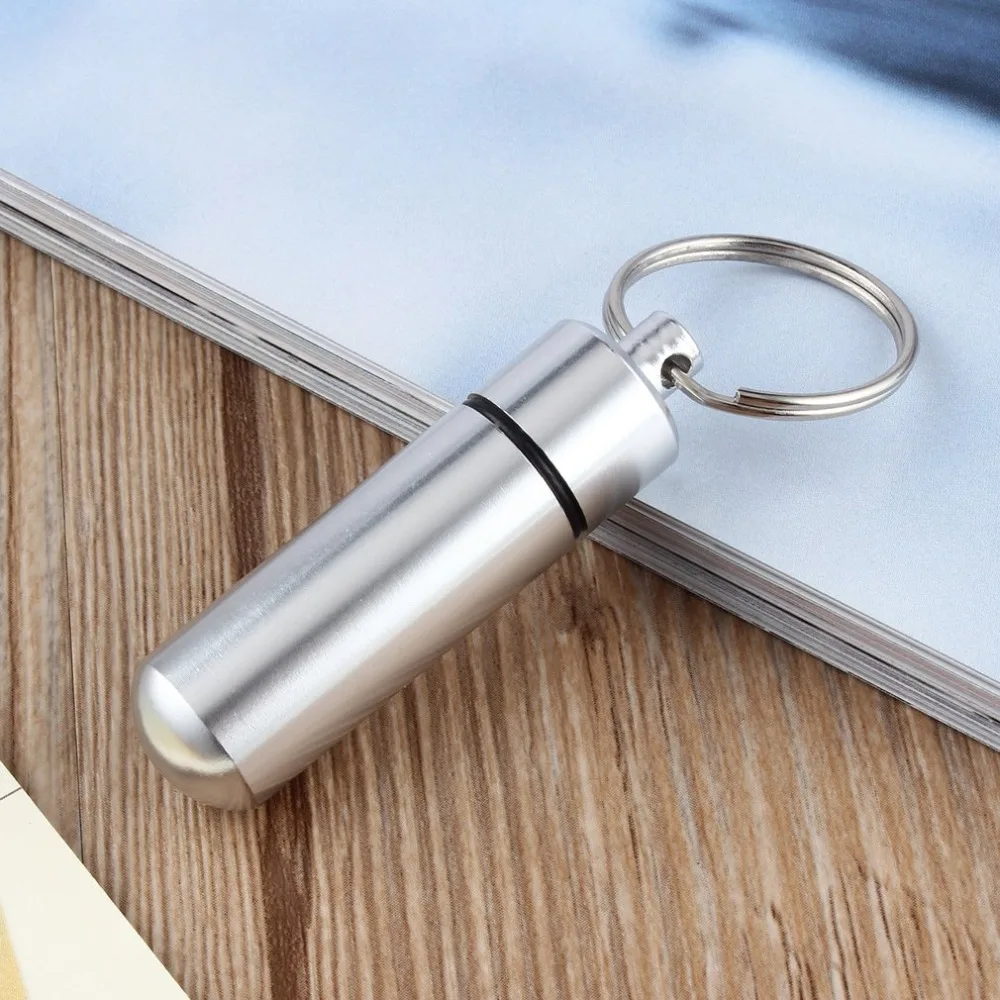 

key holder Aluminum Waterproof Pill Shaped Box Bottle Holder Container Keychain medicine Keyring keychain box Hot Selling