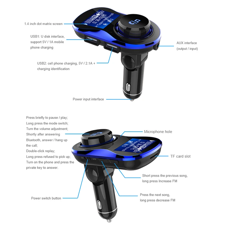 BONOLA متعددة الوظائف بلوتوث يدوي سيارة شاحن 2USB الرقمية عرض MP3 لاعب GPS FM الارسال للهاتف المحمول