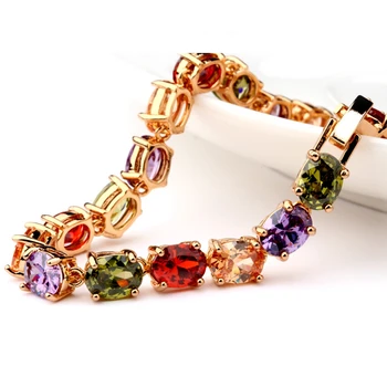 

Tennis Colorful Bracelet Yellow Gold Filled Womens Luxury Bracelet Chain 17cm