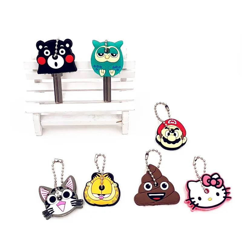 1Pcs Cute Cartoon Garfield Hello Kitty Owl Keychains Silicone Woman Bag Pendant Car Key Cover