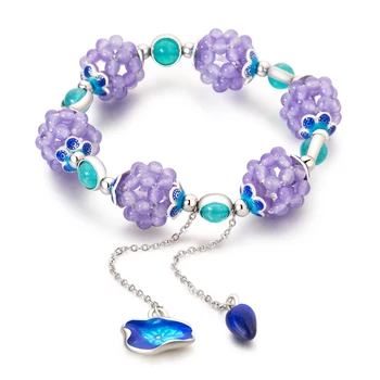 

SA SILVERAGE 2019 Men Women Jade Woven Grape Ball with Cloisonne Craft Personalized Jewelry Bracelet Original Exquisite Bracelet