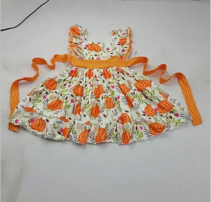 

Hot sale boutique girl cute pumpkin dress sleeveless girls dress polka dot design kids dress