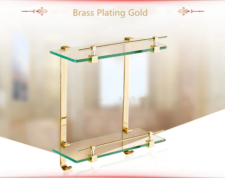 Gold Brass Corner Shelf Wall Mounted Bathroom Accessories Set Smooth