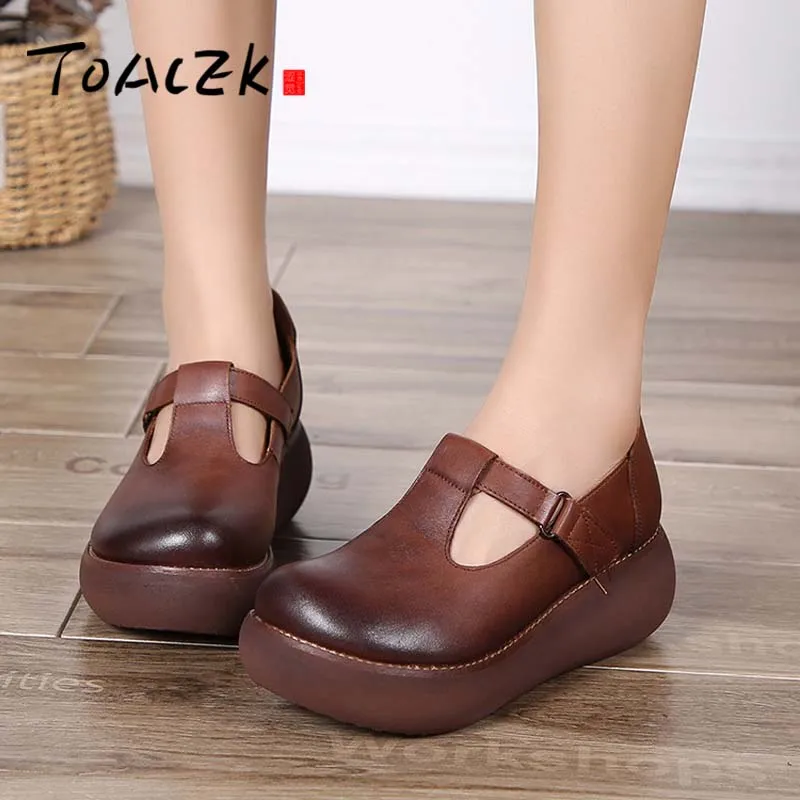 

Handmade women's shoes autumn new leather casual shoes women's casual wild thick bottom layer leather women's shoes tide