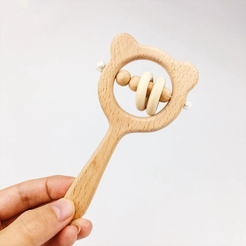 

1PC Rattles Play Gym Bear Shape Food Grade Wood Newborns Gifts Rattla Teething Accessories Nursing Montessori Activity Gym Toys