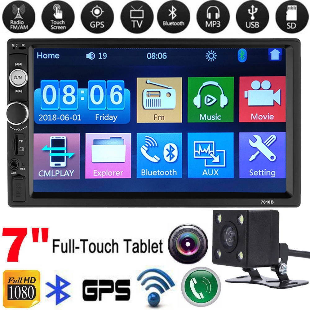 

HD 2 Din 7" Autoradio Touch Screen Car Radio Player Bluetooth Multimedia Stereo MP5 Player Rear View Camera FM/USB/AUX