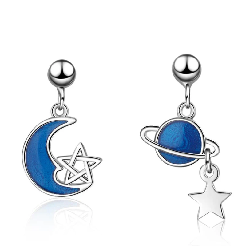 Latest Earrings For Women 925 Sterling Silver Jewelry Fashion Blue Cosmic Planet Earring Girl Valentine's Day Accessories Gifts |