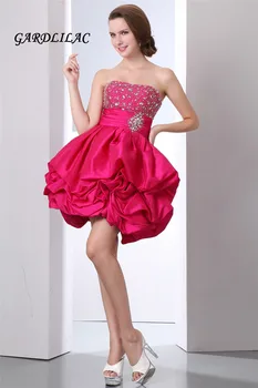 

Real Pictures Rose pink Ball Gown Short Prom Dress Homecoming Dress 2018 Mini Cocktail Dress with Beads