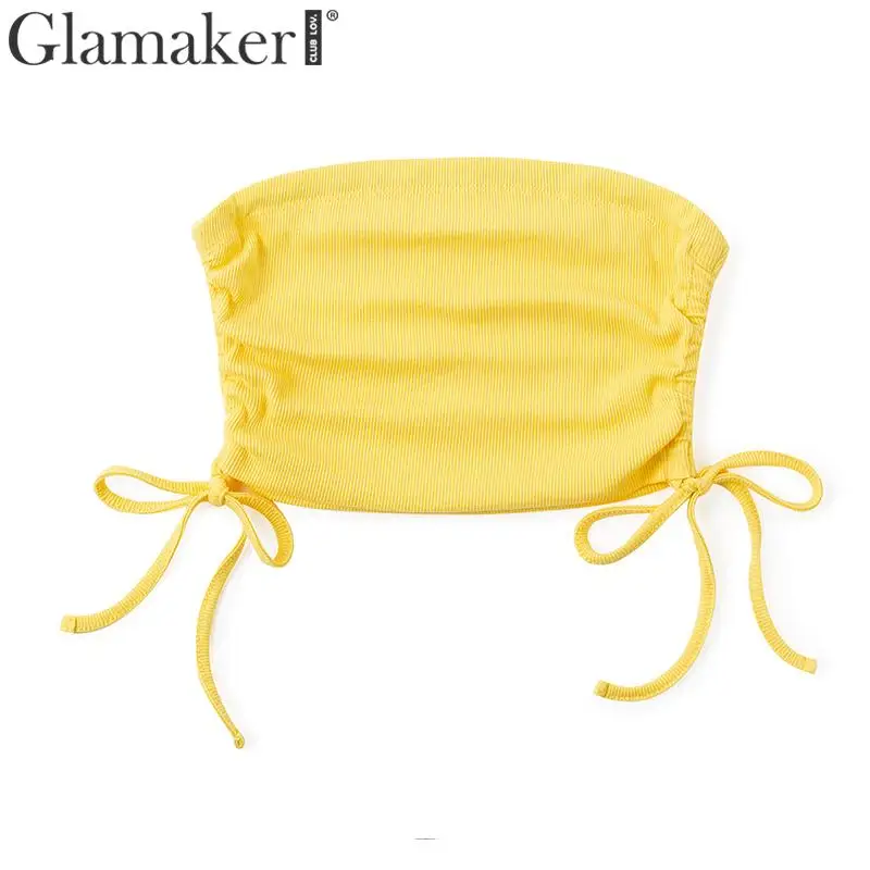 Glamaker Knitted tube tank top women streetwear Summer style bustier sexy top female Yellow knit top crop short tanks cami