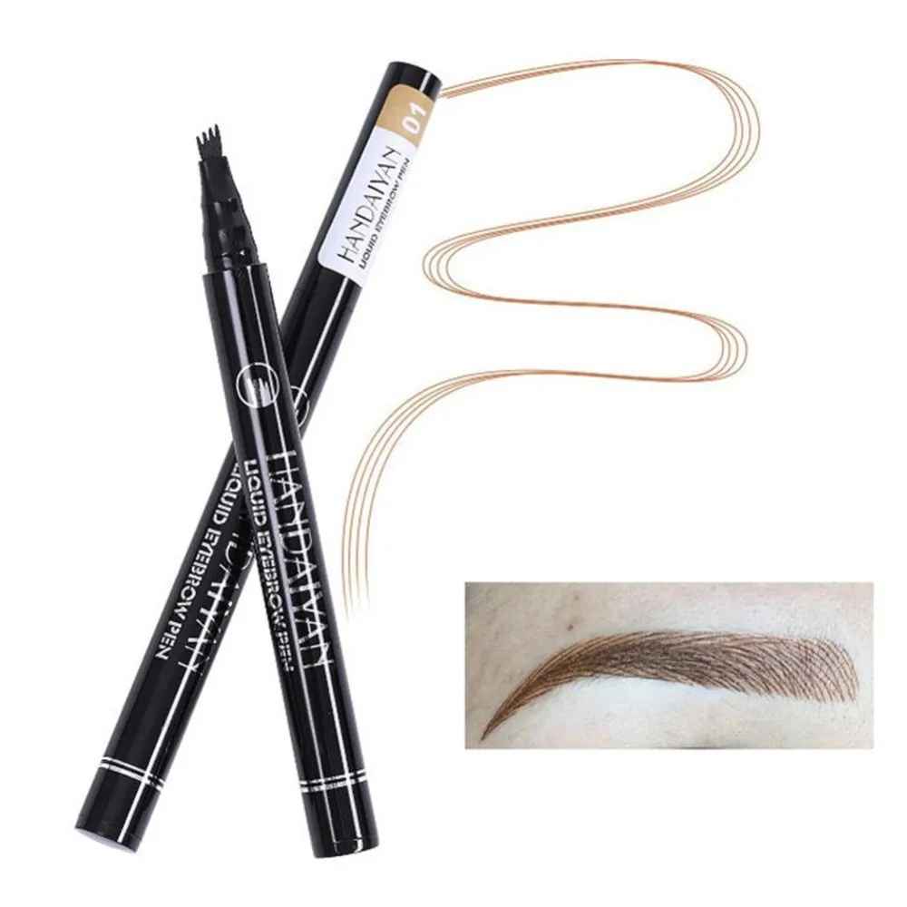 

HANDAIYAN 4 Head Fork Liquid Painting brow Tattoo Pencil Black Brown Color Waterproof Henna Natural Eyebrow Makeup Pen Wholesale