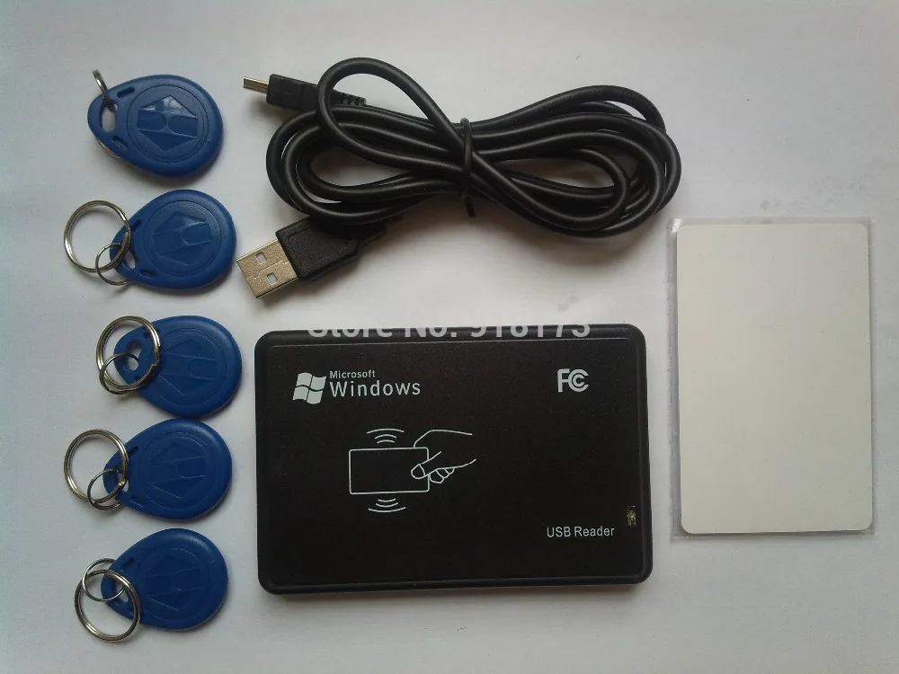 125KHz Black USB Proximity Sensor Smart rfid id Card Reader + 5pcs EM4100 card + 5pcs EM4100 keyfob EM4100,EM4200,EM4305,T5577 new security black usb rfid id reader proximity smart 125khz em4100 card read free shipment