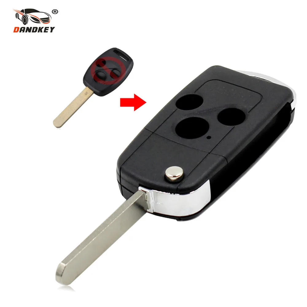 

DANDKEY 3 Buttons Modified Blade Folding Car Key Shell Flip Remote Car Key Case For Honda Accord Fit Car Key Cover With Logo