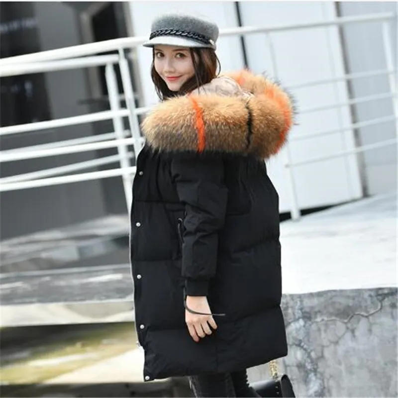 

90% White Duck Down Coat Female 2018 Winter Jacket Women 100% Large Real Raccoon Fur Collar Hooded Thick Parka Plus Size 5XL