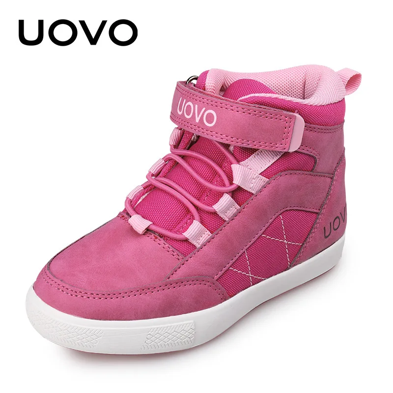 UOVO Kids Boots Winter Children's Casual Shoes Girls Pink Sneakers Hook Loop Fasteners Slip on Boots Anti-slip Leather Botas