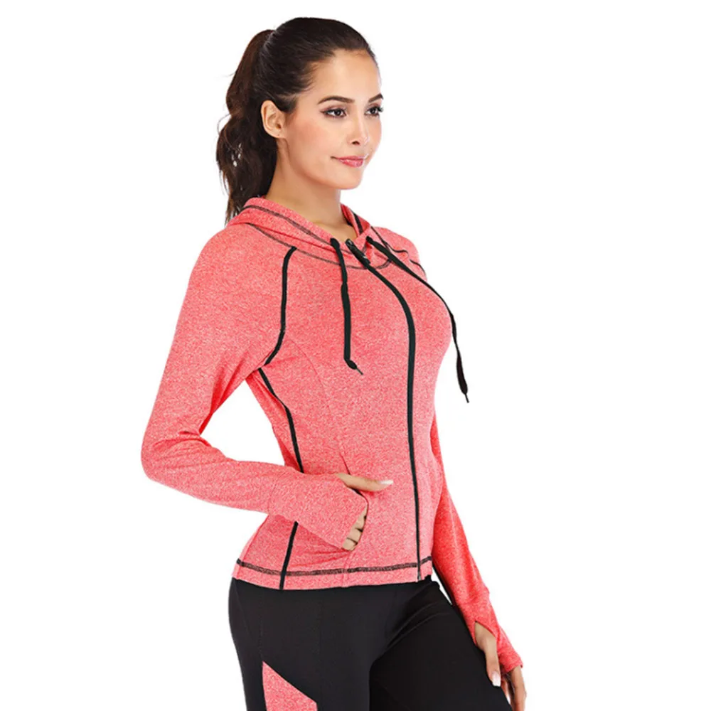 

New Gym Compression Women Sport T-shirt Fitness Quick Dry Double Hoodie Lace-up Drawstring Long Sleeve Yoga Running Top Shirt