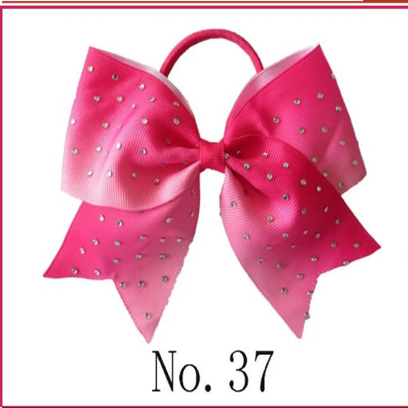 

10 BLESSING Good Girl 4.5" Cheer Leader Bow Elastic Hair Accessories Rhinestone