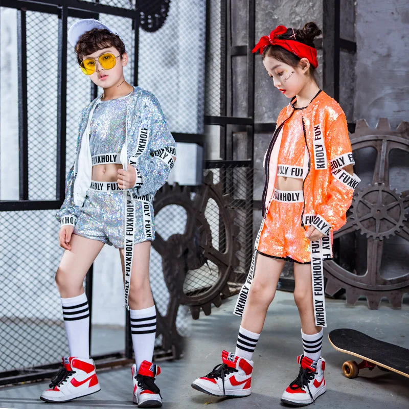 

Children Jazz Dance Costume Girl Hip-Hop Dancing Clothing Kids Ballroom Dance Competition Dresses Waltz Dress Tops Shorts Coat
