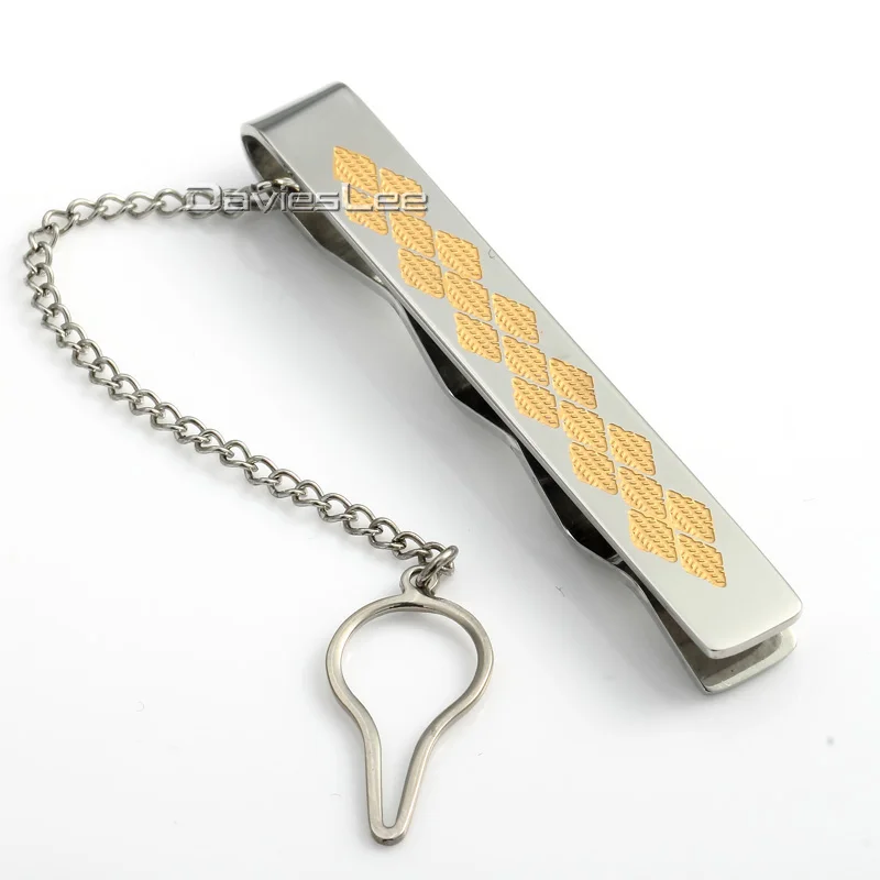 7mm Hammered Rhombus Pattern Gold Tone Stainless Steel Slide Tie Clasp