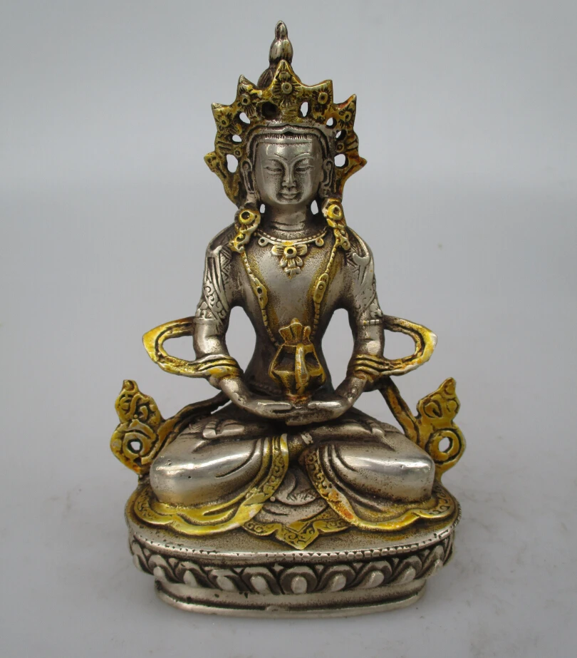 

Collectible Decorated Old Handwork Tibet Silver Carved Gold Tibetan Buddha Statue/Sculpture 00043