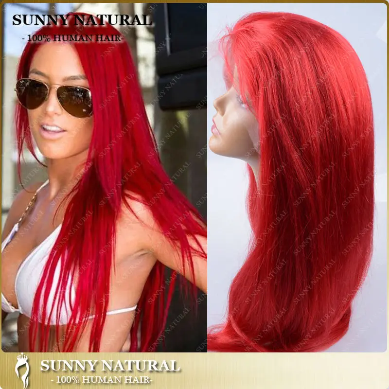 hot RED human hair wig siky straight long red hair wigs virgin