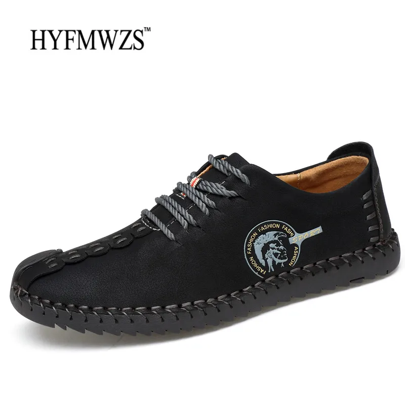 HYFMWZS/; прогулочная обувь; мужские кроссовки; Высококачественная Мужская обувь; кожаная Уличная обувь; мягкая дышащая прогулочная обувь; Sapatilhas Homem - Цвет: Black