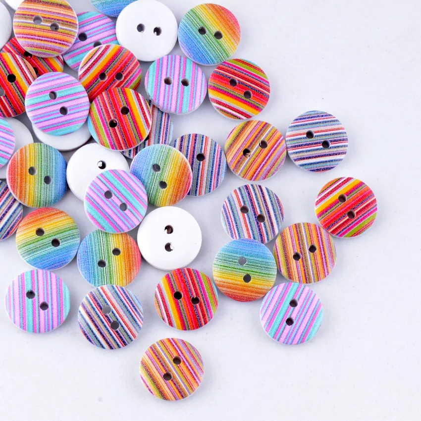 

Retail For Diy 20Pcs Random mixed Multicolor Stripe Style Round 2 Holes Wood Painting Sewing Buttons Scrapbooking 15mm F0086