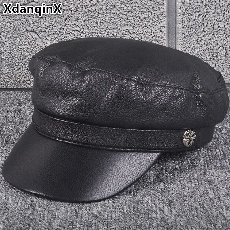 XdanqinX New Autumn Winter Women's Genuine Leather Hat Sheepskin Army