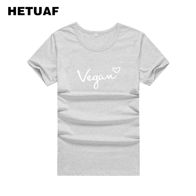 HETUAF Vegan Love Harajuku Графические футболки женские модные вегетарианские футболки женские летние корейские хлопковые футболки с принтом женская футболка, Топ - Цвет: gray
