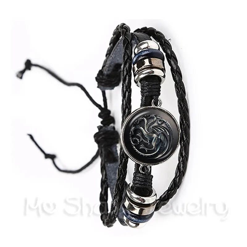 

Black/Brown Bracelets Game Of Thrones Glass Cabochon Leather Bangle Stark Wolf House Infinite Head Jewelry Best Gifts