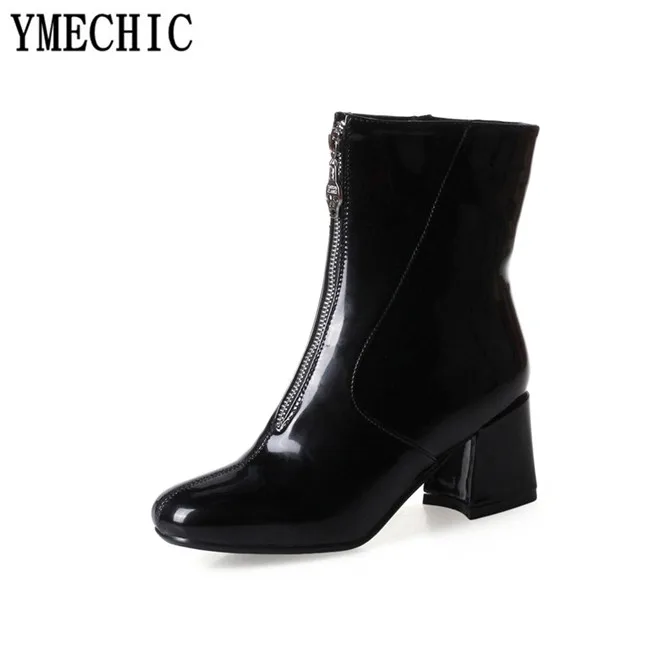 Женские лакированные ботильоны YMECHIC из искусственной кожи белые черные винно