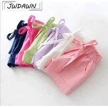 Твердые Высокая талия льняные шорты для девочек Одежда для девочек шорты Лидер продаж г. летняя одежда для маленьких девочек детская одежда От 3 до 8 лет