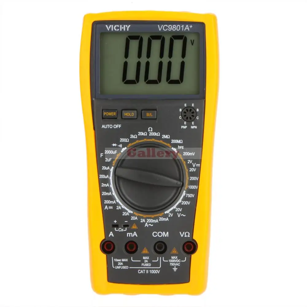 

Vici VICHY VC9801A+ Digital Multimeter DMM AC/DC Ammeter Voltmeter Ohmmeter w/Capacitance hFE Test & LCD Backlight