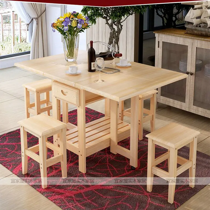 Mesa de comedor de café cuadrada plegable de madera maciza con cuatro