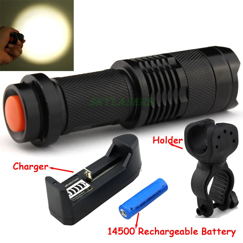 

2000LM LED Q5 zoom led Flashlight light Minitorch LED Bicycle Front Light With Mount Holder+3.7V 14500 Battery + charger
