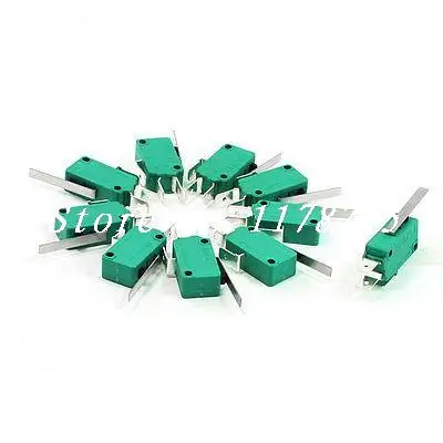 

10pcs 250VAC 16A SPDT 1NO 1NC 3-Pin Short Straight Hinge Lever Microswitch Green