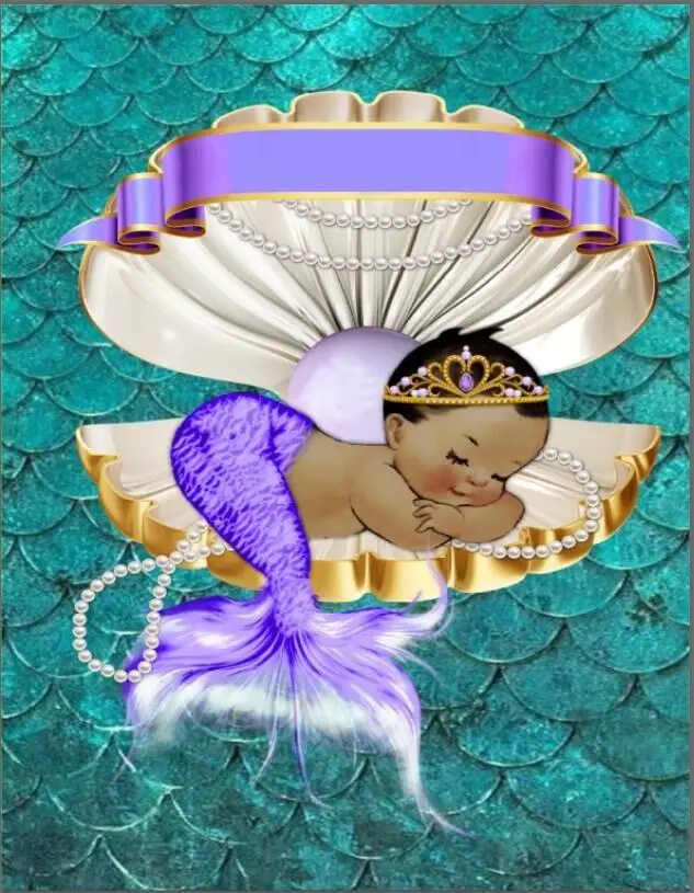 Mermaid Scale Ariel Princess Chair Blue Baby Shower Sfondi Panno In Vinile Fondali Da Parete Stampati Al Computer Di Alta Qualità