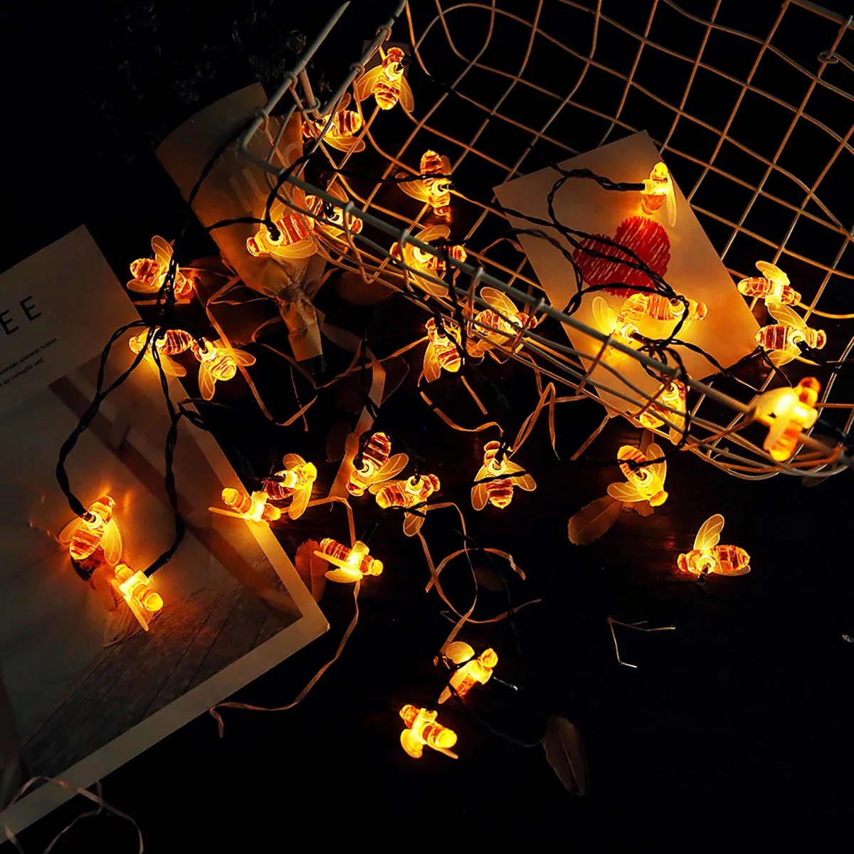 30 светодиодный 6,5 м имитации медовых пчел солнечной энергии струнная лампа сказочные огни батарея гирлянды Сад Рождество праздник Декор открытый