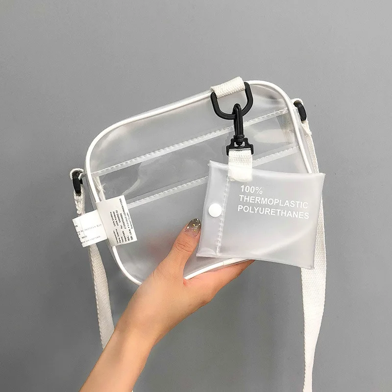 

Causual Transparent Clear Woman Shoulder Bag Handbag Jelly Small Phone Bags with Card Holder Wide Straps Pvc Crossbody Bags Flap