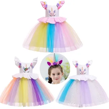 

2019 New style 24month-10 year Girl summer dress Unicorn children princess costume Children's clothing girls dress wedding dress