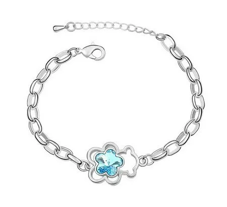 

Austrian Crystal BEAR plum flower Bracelets bangles fashion jewelry free drop shipping romantic cute birthday girl gifts quality