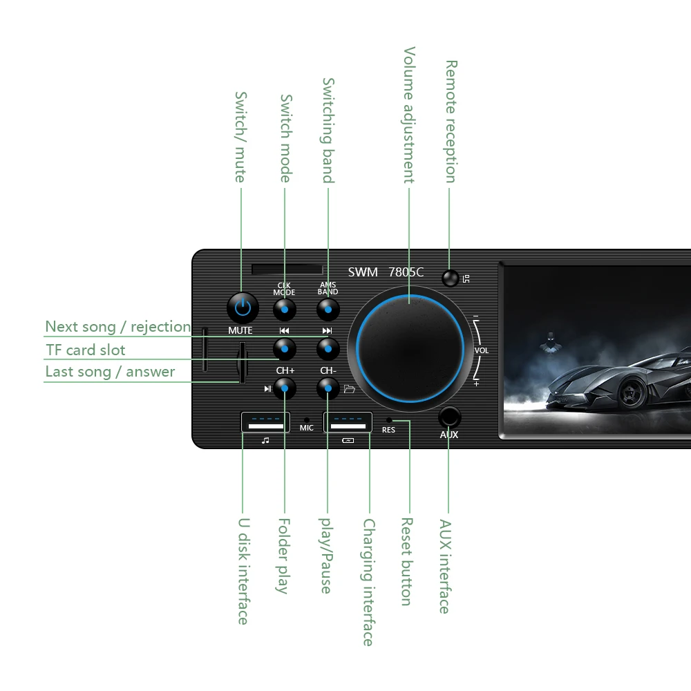 Podofo Bluetooth Авторадио автомобиля стерео радио сенсорный экран FM Aux вход SD USB AUX 12 В в тире 1 din 4," MP3 мультимедийный плеер