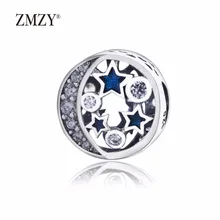 ZMZY auténticos encantos de Plata de Ley 925 cielo nocturno retro reluciente esmalte azul de medianoche se adapta a pulsera de encanto Pandora