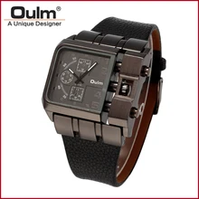 Oulm 3364 Military Quartz Watch Leather Strap Rectangle Dial Famous Brand Luxury Clock Men Wristwatch