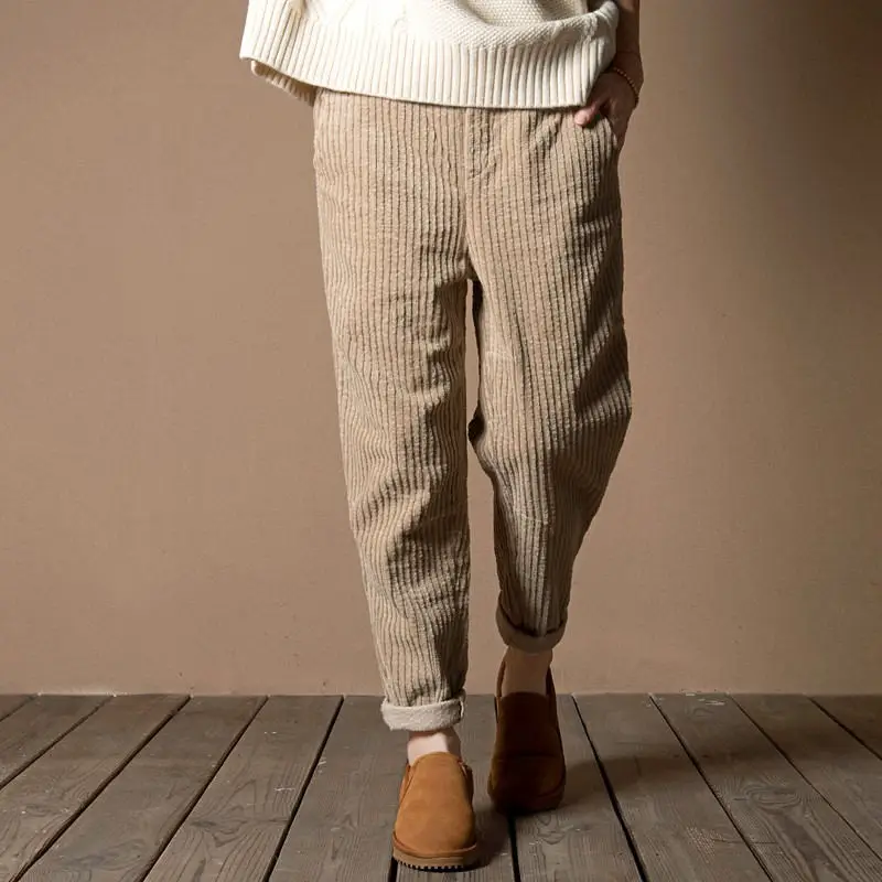 S-3XL винтажные женские вельветовые брюки осень-зима Pantalon Femme шаровары Повседневные уличные теплые вельветовые брюки женские Z62