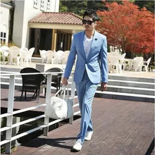 Заказ бальные платья небо Буле одна кнопка Нотч смокинг жениха костюм для свадьбы жениха Свадебные Мужские костюмы(куртка+ брюки+ галстук